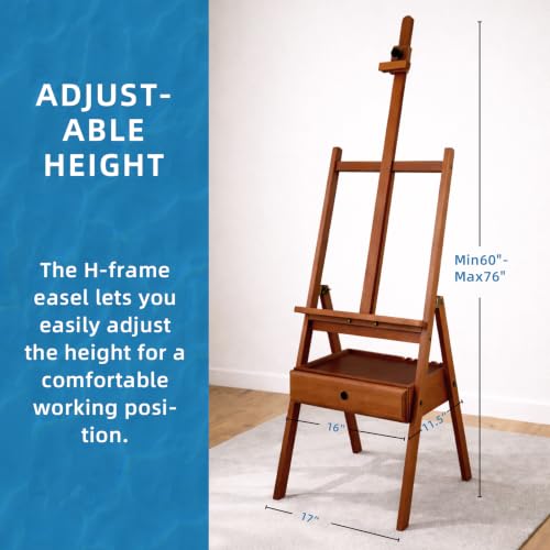 Falling in Art H-Frame Studio Easel with Storage Drawer, Walnut - style: Walnut