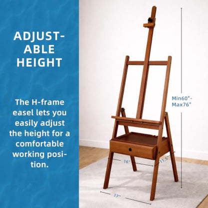 Falling in Art H-Frame Studio Easel with Storage Drawer, Walnut - style: Walnut