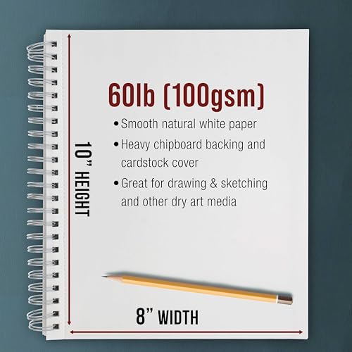 U.S. Art Supply 8"x10" Sketch Book Pad, Spiral Bound 100 Sheets Each,2-Pack - size: 8.0-x-10-inch