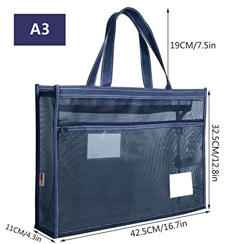 XGOPTS A3 Mesh Art Portfolio Bag with Handle and Zipper Holder for Artwork - color: blue