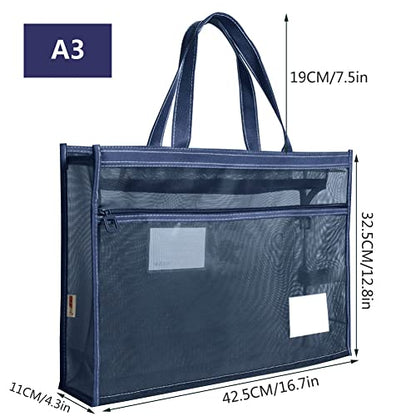 XGOPTS A3 Mesh Art Portfolio Bag with Handle and Zipper Holder for Artwork - color: blue