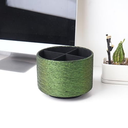 Round Leather Art Supply Organizer,Remote Control Holder,360-degree Rotating Pen Organizer with 4 Compartments(1-Light Tree Green) - color: 1-Light Tree Green
