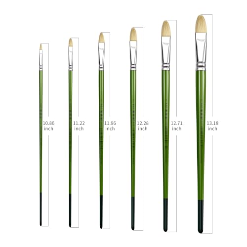 XDT#515 Filbert Artist Paint Brush 6 Piece Set Medium Stiff Hog Bristle Extra Long Handle #1#3#5#7#9#11, Acrylic Oil Watercolor - size: Filbert Hog Bristle 6Pc