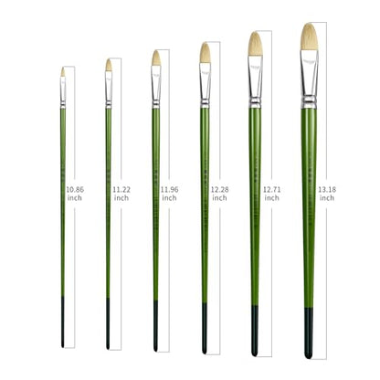 XDT#515 Filbert Artist Paint Brush 6 Piece Set Medium Stiff Hog Bristle Extra Long Handle #1#3#5#7#9#11, Acrylic Oil Watercolor - size: Filbert Hog Bristle 6Pc