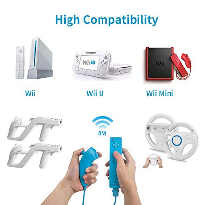 Motion Plus Wii Controllers 2Packs with Nunchucks, Wii Remote Controllers Compatible for wii and Wii U with Built in Motion Plus - color: wblue+wblue