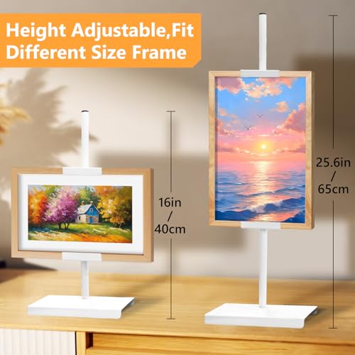 Tabletop Picture Frame Stand, Adjustable Table Easel Stand Up to 25.6", Metal Table Top Easel & Picture Stands for Display, Photo Frames, Artwork, Canvas & Certificates - Black Frame Holder Stand for Tabletop Display (White)