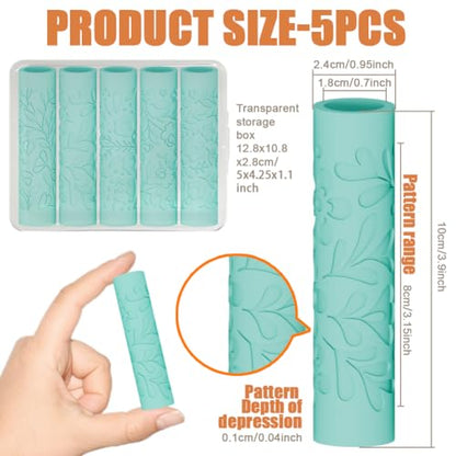 ORIGACH 5Pcs Flower & Plant Polymer Clay Texture Roller for Earring Making - style: Flowers & Plants