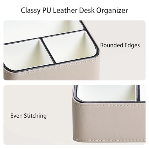 PU Leather Remote Control Holder, Nightstand Organizer with 4 Compartments - color: Beige