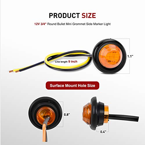 Nilight 3/4" Round LED Clearance Marker Lights, Amber, 10-Pack - color: Amber 10Pcs