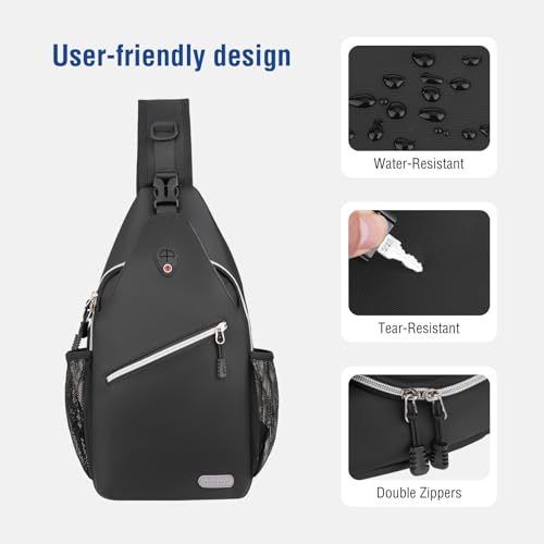 MOSISO Small Sling Bag for Men, Crossbody Shoulder Chest Daypack Bag - color: Black