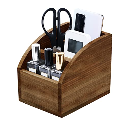BONNY DODO Remote Control Holders Organizer Box for Table Small Solid Wooden Desk Farmhouse Home Decor Caddy Basket Store Tv Remote for Media Player,Pencil,Glassees&Office Supplies (Brown, S) - color: Brown, size: S