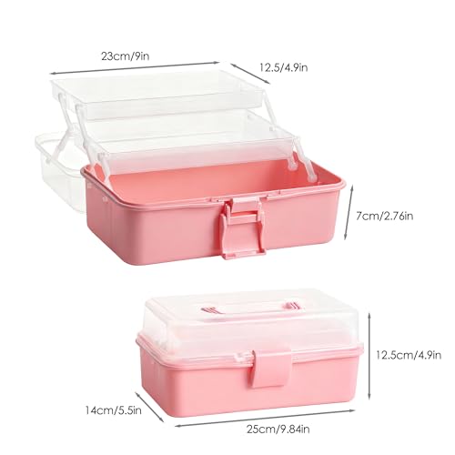 3 Layers Craft Organizers and Storage with Handle Portable, Pink - color: Pink