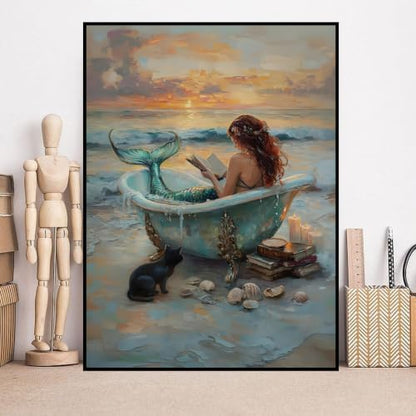 Mermaid bathtub Paint by Numbers Kit for Adults Beginner (Without Frame) - color: YH04867