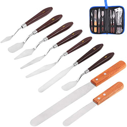 Glarks 9Pcs 3D Printer Accessories 3D Print Removal Tool Shovel Tool Set, Stainless Steel 3D Printer Spatula Palette Knife with Sturdy Wooden Handle to Remove Models from 3D Printers