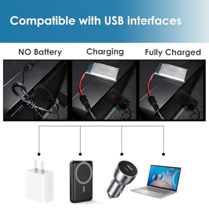 3.7V USB Charger Cable with SM-2P Connector for RC Cars Boat Trucks 1S Li-ion and Li-Po Battery(2 Pack)