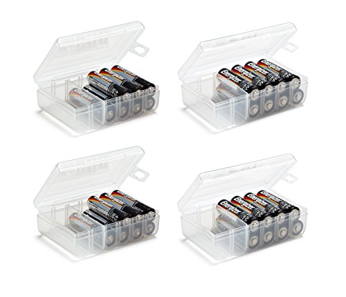 GlossyEnd Set of 4 - Two AA and Two AAA Battery Storage Box, Battery Storage Case, Battery Holder Clear - size: AA - AAA