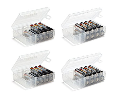 GlossyEnd Set of 4 - Two AA and Two AAA Battery Storage Box, Battery Storage Case, Battery Holder Clear - size: AA - AAA