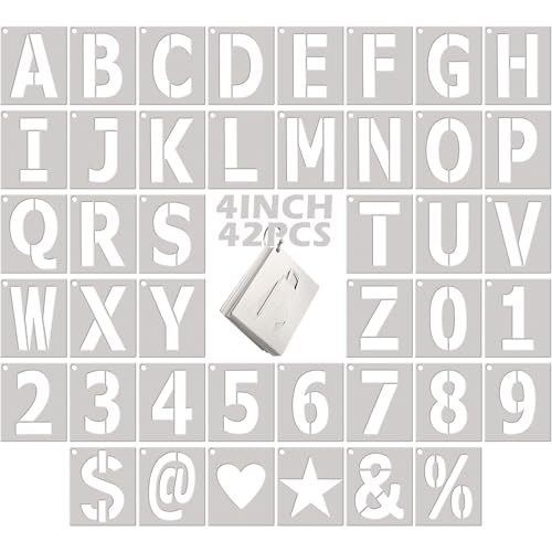 4 Inch Letter Stencils and Numbers: 42 PCS Symbol Alphabet Craft Stencils - size: 4 inch