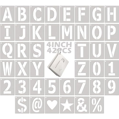 4 Inch Letter Stencils and Numbers: 42 PCS Symbol Alphabet Craft Stencils - size: 4 inch