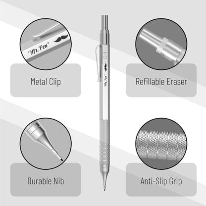 Mr. Pen- Metal Mechanical Pencil Set with Lead Refills & Erasers, 2 Pack