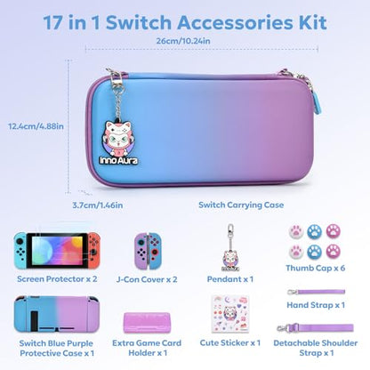 Switch Case for NS Switch, innoAura 17 in 1 Switch Accessories Bundles with Switch Carrying Case, Switch Game Case, Switch Protective Case, Switch Screen Protector (Blue-purple Gradient) - color: Blue Purple