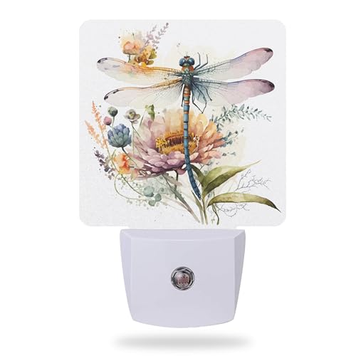 Night Light,Dragonfly Watercolor Night Lights Plug into Wall for Boys Girls Bedroom Decorative Half Round Nightlight Led Lamp 0.5W Sleep Friendly - color: Dragonfly Watercolor
