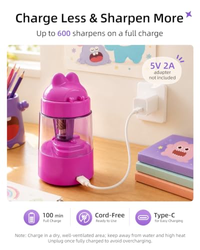 ZMOL Pink Bunny Electric Pencil Sharpener, 6-8mm, Rechargeable, Stickers - color: Pink
