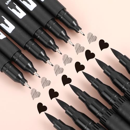 12 Pack Black Drawing Pens Felt Tip Brush Pen Fineliner Ink Pens
