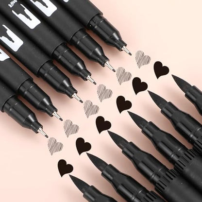 12 Pack Black Drawing Pens Felt Tip Brush Pen Fineliner Ink Pens