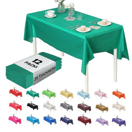 Evershine (12-Pack Heavy Duty Plastic Table Covers Tablecloth (Reusable) (Rectangle 54" X 108", Emerald Green) - color: Emerald Green, size: 12 PACK Rectangle 54" X 108"