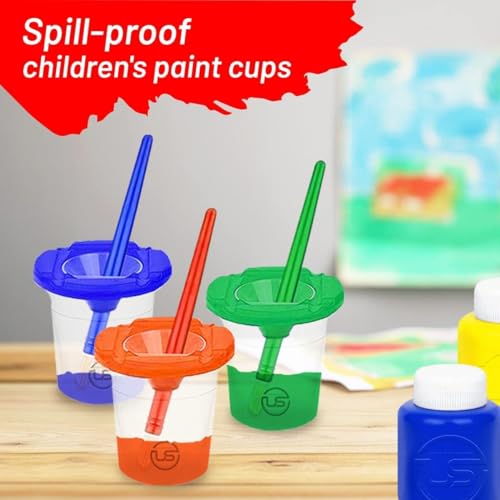 Paint Cups with Lids for Kids 6 No Spill Paint Containers & Paintbrushes - size: 6 Pack