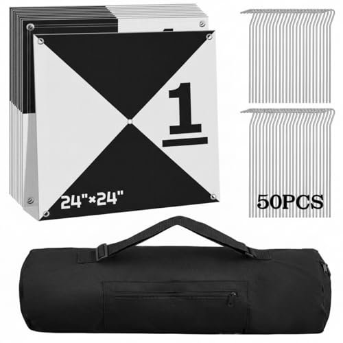 10 Pcs Drone Ground Control Point GCP, 50 Pcs Metal Fixing Stakes with Storage Bag, UAV Aerial Target for Mapping & Surveying, Black/White Markers(Diagonal Numbered Plaid) - style: Diagonal Numbered Plaid