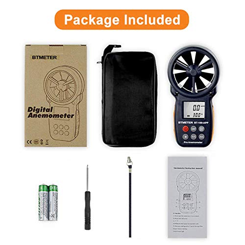 BTMETER BT-100APP Anemometer w/Wireless Bluetooth, Digital Handheld Wind Speed Meter for Wind Chill, Air Velocity, Temperature, Vane Anemometer Gauge - color: BT-100APP Anemometer