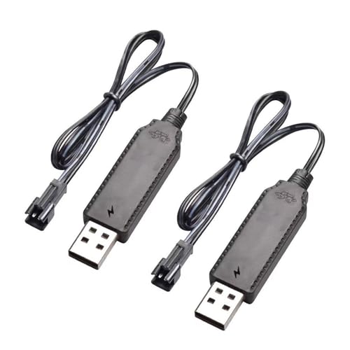 3.7V USB Charger Cable SM-2P Plug Cable for Mini RC Amphibious Stunt Car Boat Trucks Toy Li-Po Battery [2-Pack]