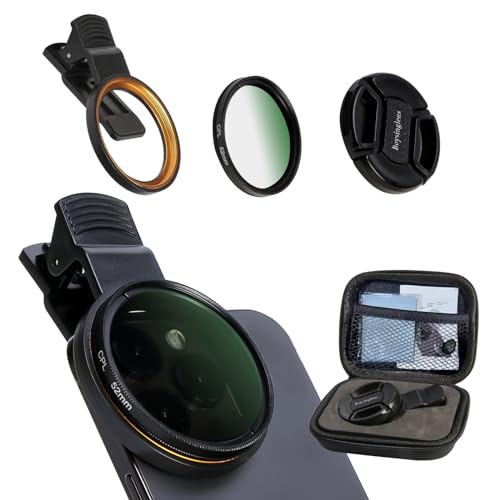 52MM Circular Polarizer Filter, Ultra Slim Multi-Coated CPL Lens Filter, Clip-on Phone Camera Filter Kit, Compatible for iPhone 15 14 13 12 11,Motorola, Google Pixel and Other Smart Phones - style: CPL Filter