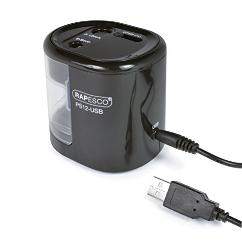 Rapesco 1449 PS12-USB Electric Pencil Sharpener, Dual Hole, Black - color: Black