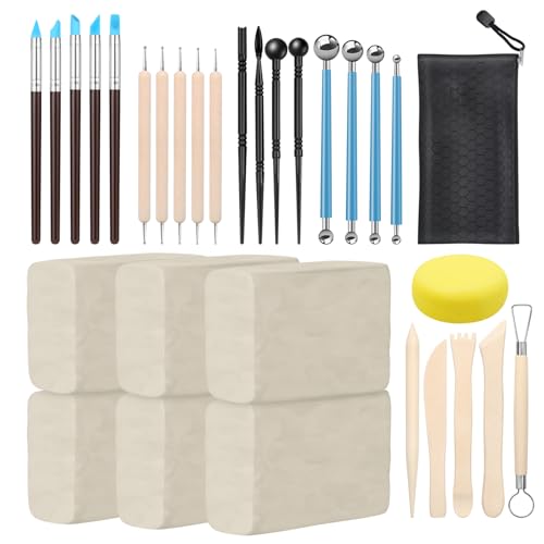 ZEHIQ White Air Dry Clay 6.6 lbs with 25pcs Pottery Sculpting Tools Set - color: 6.6lbs white + tools