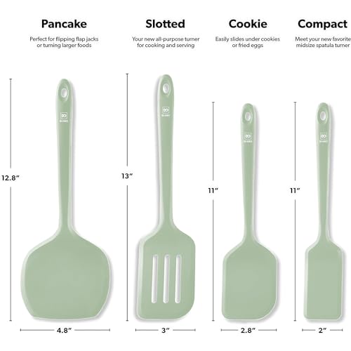 DI ORO Silicone Turner Spatula Set - 600F Heat Resistant, 4-Pc Sage - color: Sage