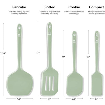 DI ORO Silicone Turner Spatula Set - 600F Heat Resistant, 4-Pc Sage - color: Sage