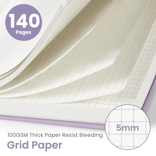 Taja Graph Spiral Notebook for Work, 5.7"x7.9" Squared Graph Paper Notebook - color: E-Purple, style: c-Graph