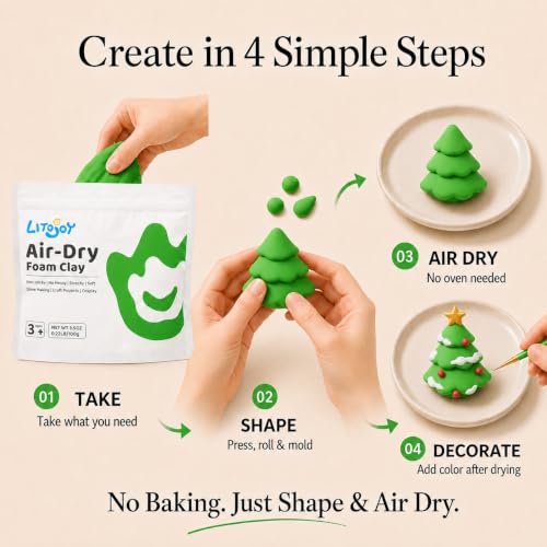 Green Air Dry Foam Clay 100g/3.5oz, Soft & Easy to Mold - color: Green