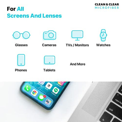 Clean & Clear Microfiber LARGE [6 Pack] ULTRA PREMIUM QUALITY Lens Cleaning Cloths - Camera Lens, Glasses, Screens, and all Lens.