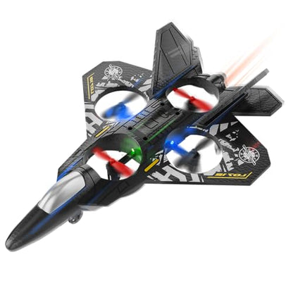 RC Fighter Jet Toy, Remote Control Airplane with LED Lights and 360° Flip - color: Gray-4batteries