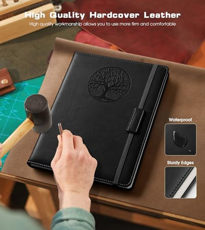 Biuwory B5 Leather Journal Notebook, 256 Lined Pages, Hardcover 7.8"×10.2" - color: Black, size: Lined-256 Pages (7.8"×10.2")