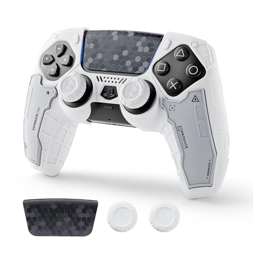 Geekshare G.S.TAC Tactical Compatible with PS5 Controller Skin Set, Tactical Silicone Cover for PS5 Wireless Controller with 2 Thumb Grips & 2 Stickers for Monster Hunter Wilds - White - color: White