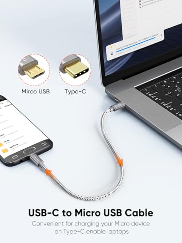 CableCreation Short Braided USB C to Micro USB Cable, 480Mbps 0.65 FT/ 0.2M - size: 0.65FT, style: Cotton braided