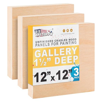 U.S. Art Supply 12" x 12" Unfinished Cradled Wood Panels for Painting - size: 12" x 12", style: Square
