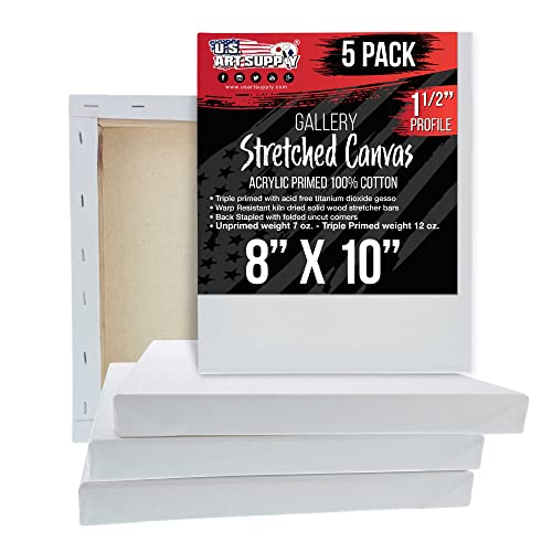 U.S. Art Supply 8"x10" Stretched Canvas for Painting, Gallery Depth 5-Pack - size: 8" x 10"
