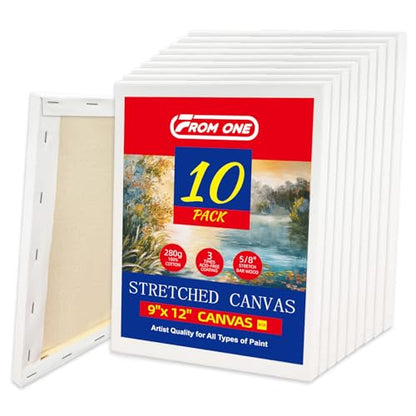 10-Pack 9x12 Stretched Canvas 100% Cotton Triple Primed for Acrylic & Oil - size: 10PK - 9"x12"