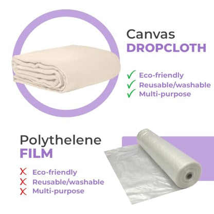 Canvas Drop Cloth for Painting 4x15 feet Pack of 2-8oz Painters Drop Cloths for Painting - All Purpose Canvas Tarps for Floor & Furniture Protection - Recycled Cotton Fabric - size: 4x15 Ft - 2 pc
